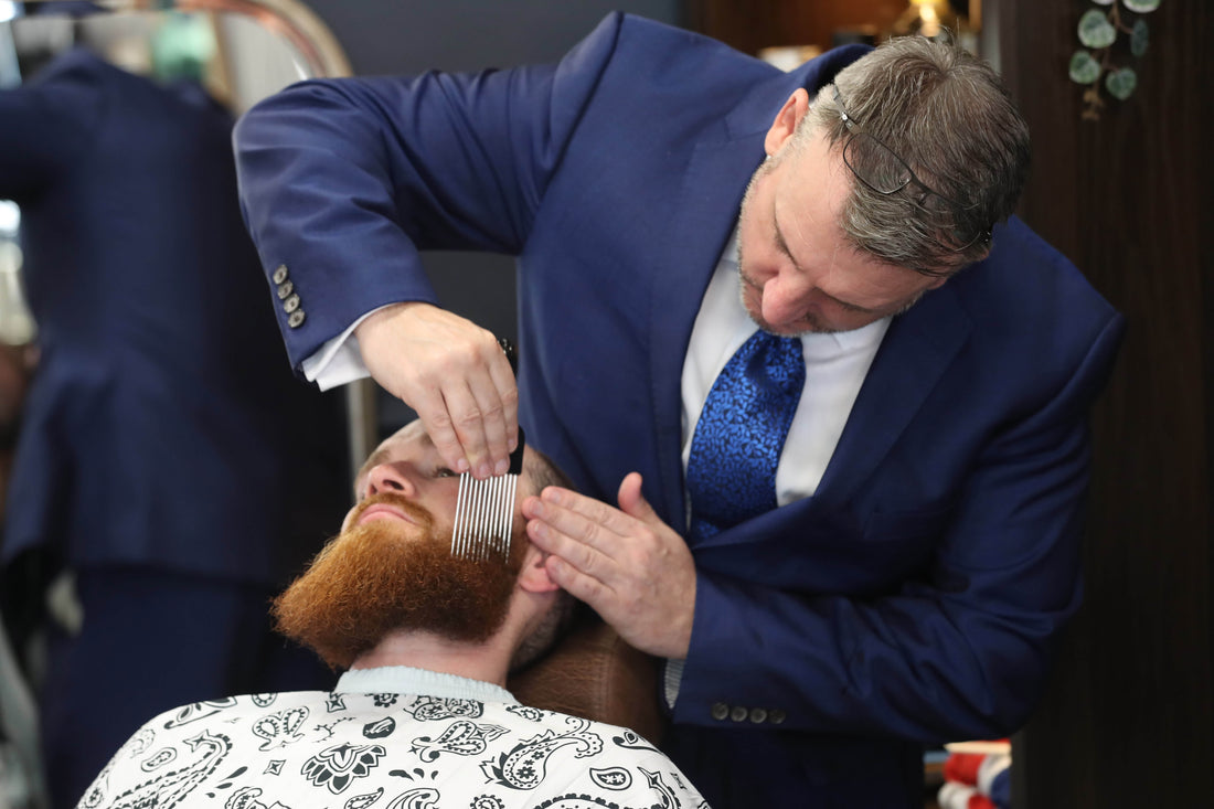 A Webster & Carr barber chair prepared for a grooming service